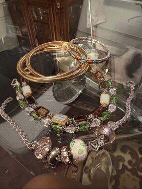 Multi-Style Green and Gold Women's Bracelet Set